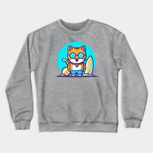 Cute Cat at Beach Cartoon Vector Icon Illustration Crewneck Sweatshirt